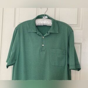 J. McLaughlin Polo 100% Cotton Stripe Green/Blue Mens Short Sleeve Large